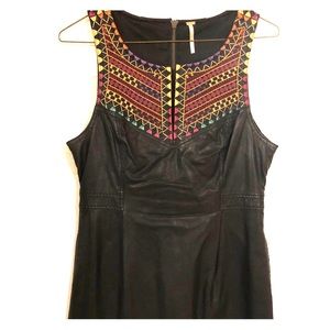Leather Free People Dress w/ colorful stitch- sz 6